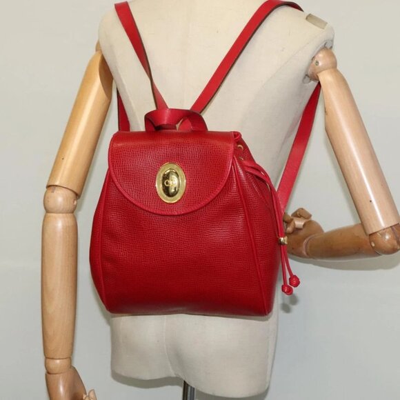 Christian Dior Backpack Leather Red Gold Auth - Picture 10 of 16